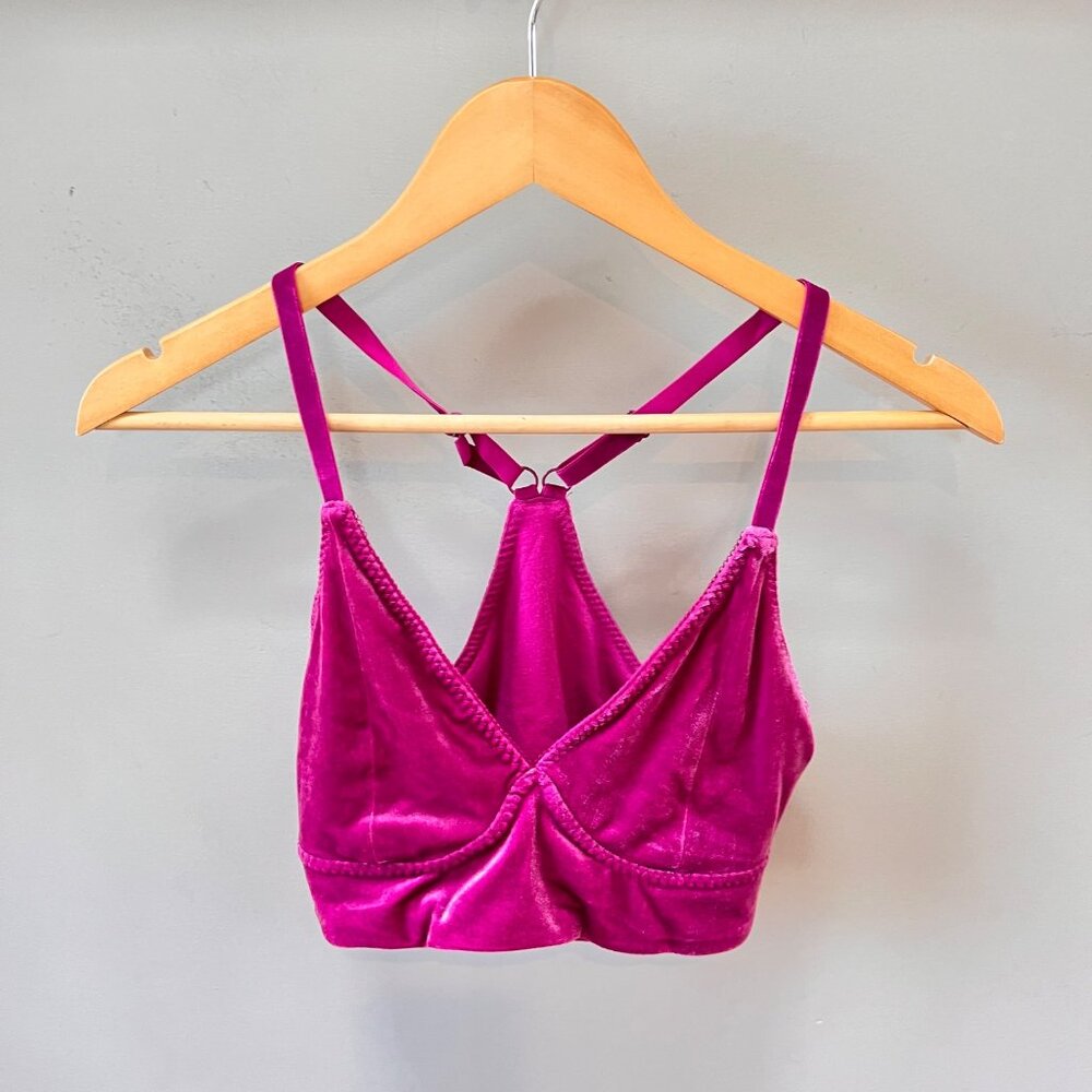 Fabletics Pink Hazel Velvet‎ Halter Bralette With Adjustable Straps- Size M